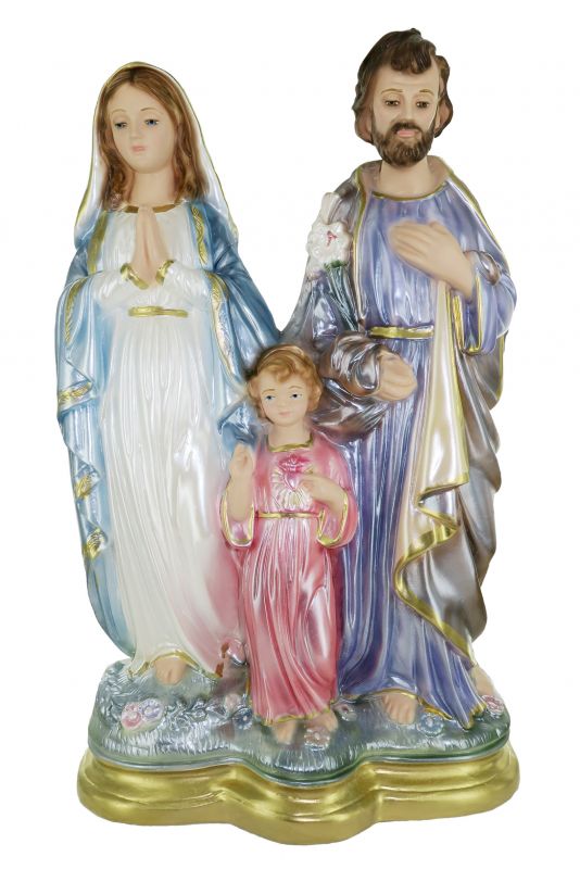 statua sacra famiglia in gesso madreperlato dipinta a mano - circa 40 cm