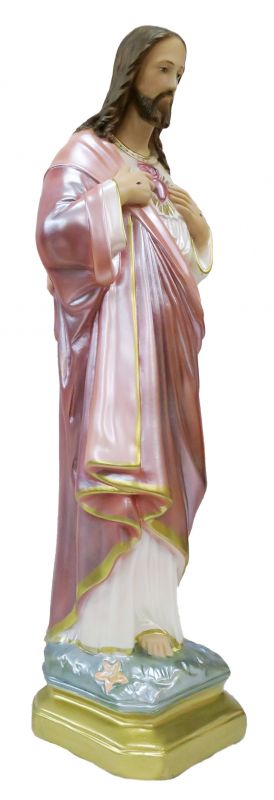 statua sacro cuore di gesù in gesso madreperlato dipinta a mano - 50 cm