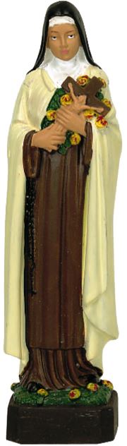 statua da esterno di santa teresa in materiale infrangibile, dipinta a mano, da circa 16 cm