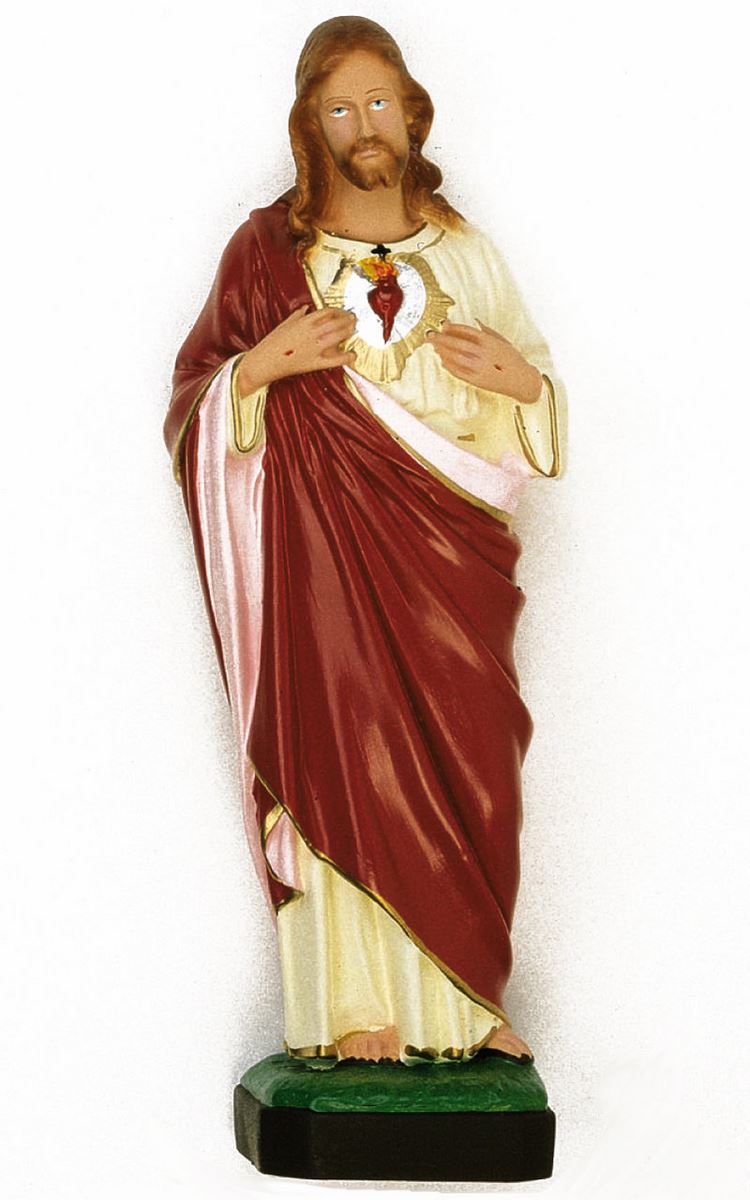 statua da esterno del sacro cuore di gesù in materiale infrangibile, dipinta a mano, da circa 20 cm