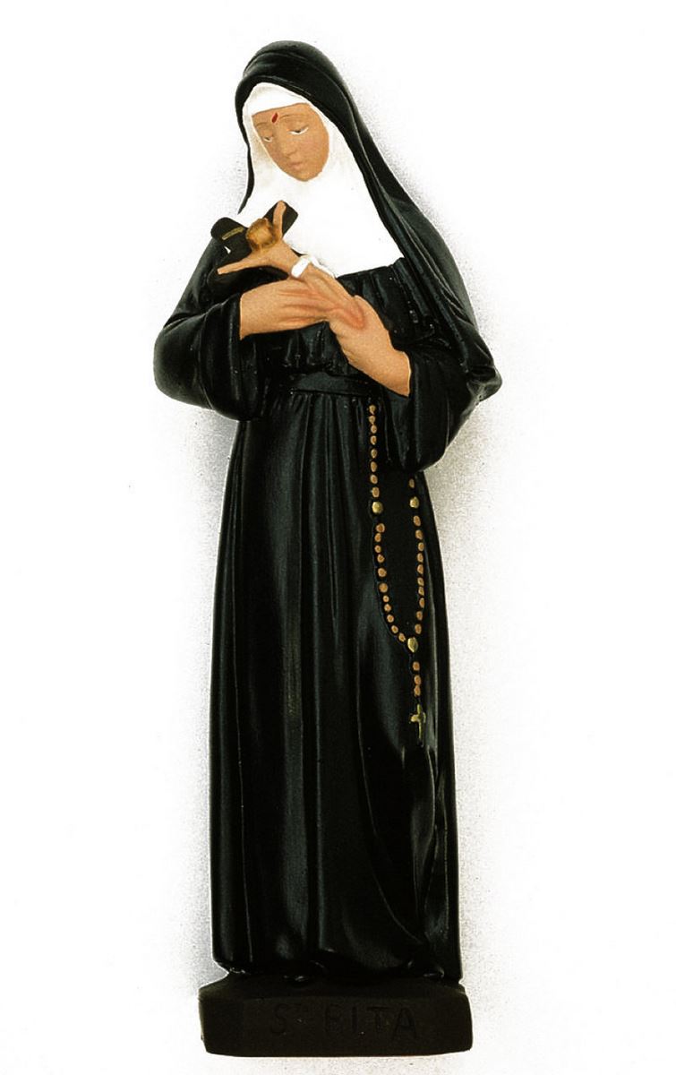 statua da esterno di santa rita da cascia in materiale infrangibile, dipinta a mano, da circa 20 cm