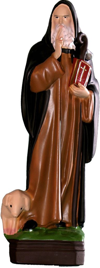statua da esterno di s. antonio abate in materiale infrangibile, dipinta a mano, da circa 30 cm
