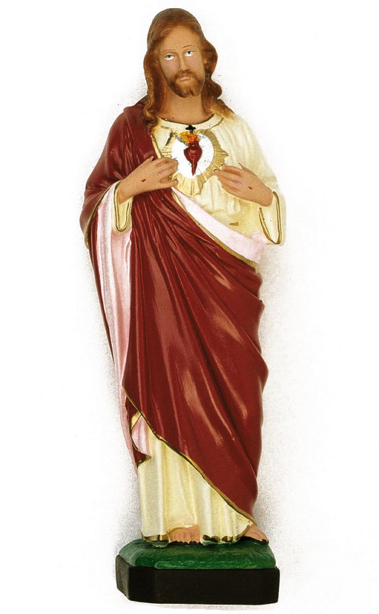 statua da esterno del sacro cuore di gesù in materiale infrangibile, dipinta a mano, da 30 cm