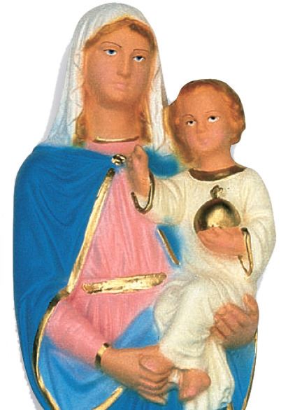 statua da esterno della madonna con bambino in materiale infrangibile, dipinta a mano, da circa 30 cm