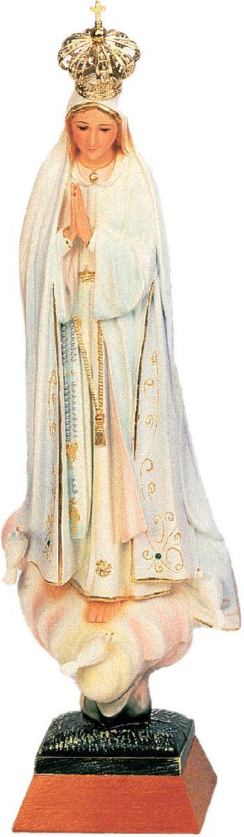 statua madonna di fatima dipinta a mano con occhi di vetro e strass, da interno, poliestere, altezza 45 cm circa