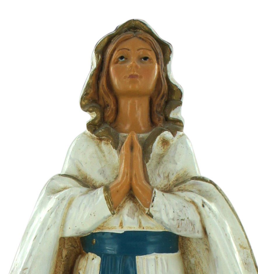 stock: statua madonna di lourdes in plastica/pvc effetto legno dipinta a mano - 12 cm