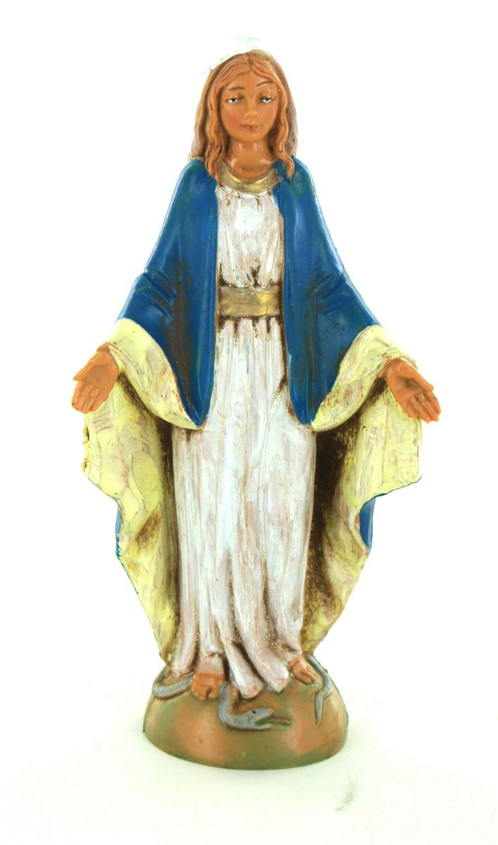 stock: statua madonna miracolosa in plastica/pvc effetto legno dipinta a mano - 12 cm