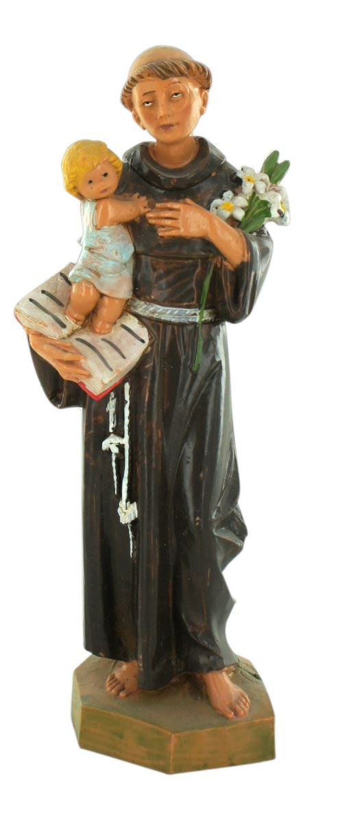 stock: statua sant antonio in plastica/pvc effetto legno dipinta a mano - 12 cm