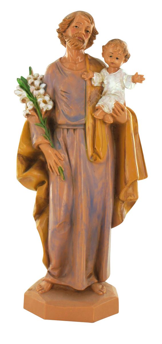 stock: statua san giuseppe in plastica/pvc effetto legno dipinta a mano - 17 cm