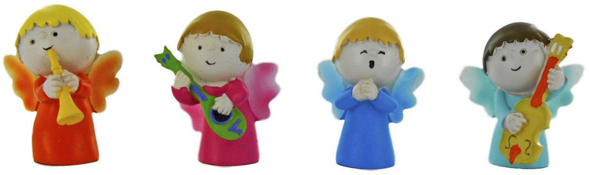 4 angeli suonatori in resina colorata, angioletti soprammobili per camera dei bambini - 4,5 cm