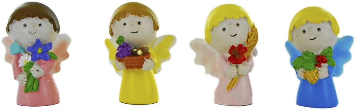 serie di 4 angeli stagionali in resina colorata - 4,5 cm 