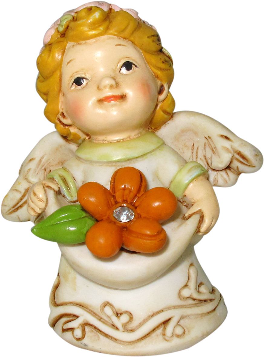 angelo in resina con fiore arancio da 6 cm