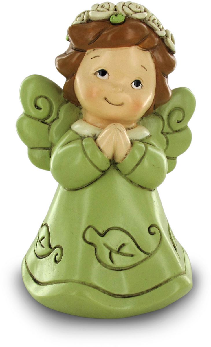 stock:angelo salvadanaio in resina che prega verde da 12 cm