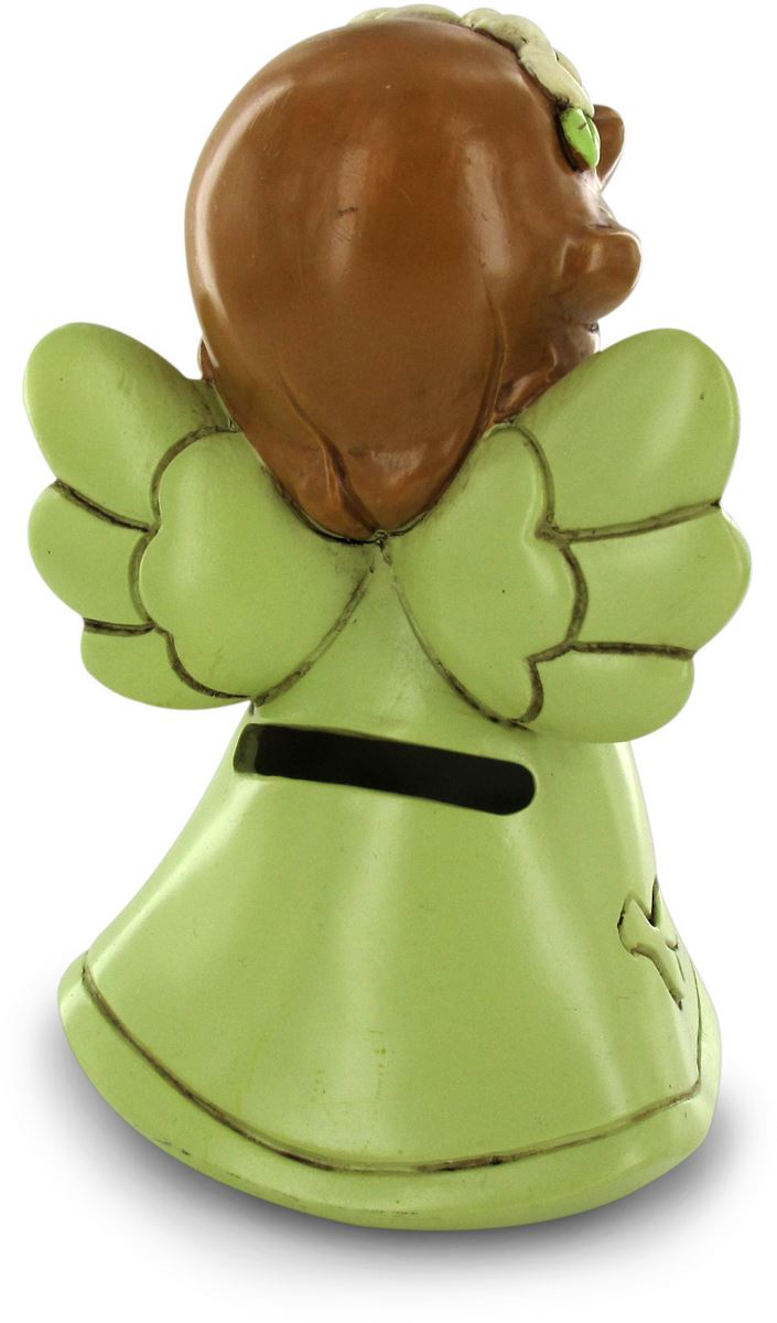 stock:angelo salvadanaio in resina che prega verde da 12 cm