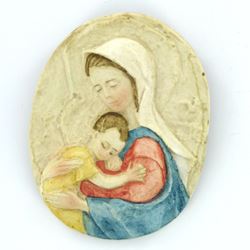 quadro madonna con bambino ovale in resina colorata a mano - bassorilievo - 8 x 6 cm 