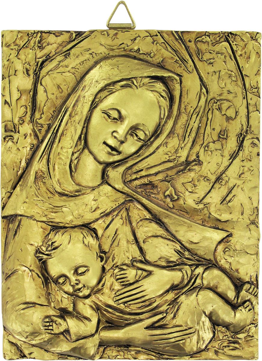 quadro madonna con bambino in resina - bassorilievo - 8 x 10,5 cm