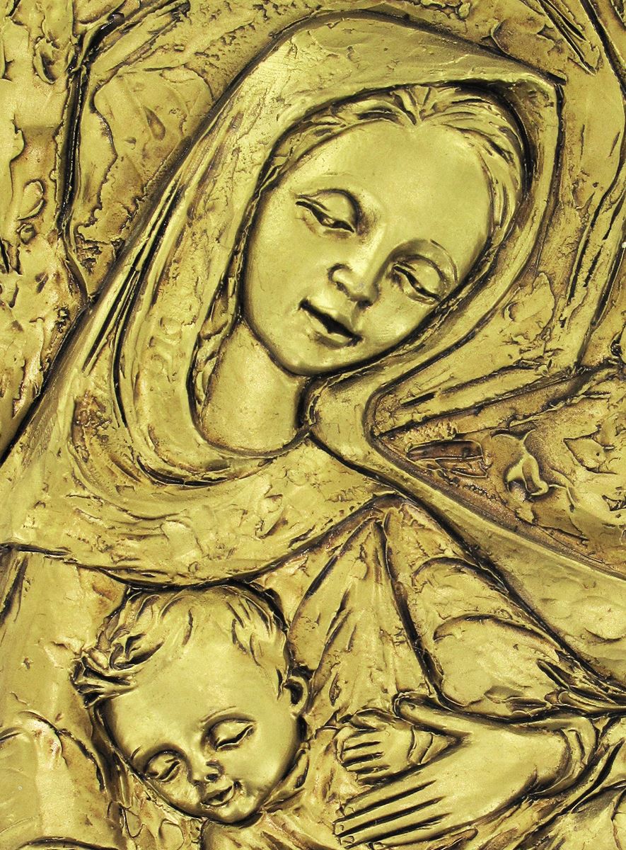 quadro madonna con bambino in resina - bassorilievo - 8 x 10,5 cm