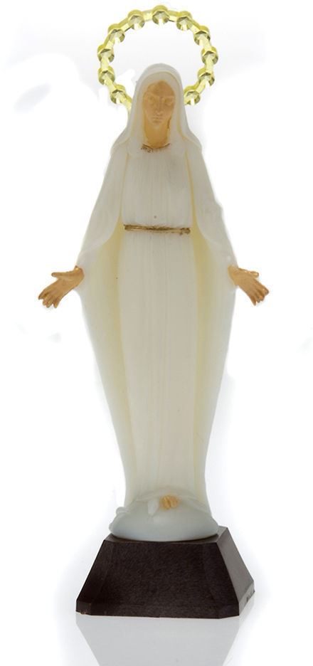 statua madonna miracolosa, plastica fosforescente, si illumina al buio, 30 centimetri circa