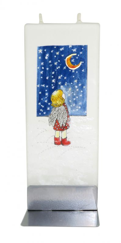 candela natalizia in cera bianca con angelo 15 x 6 cm