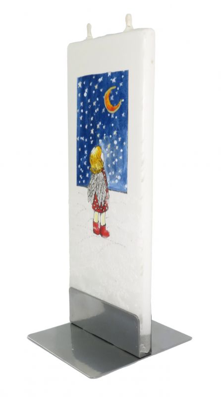candela natalizia in cera bianca con angelo 15 x 6 cm