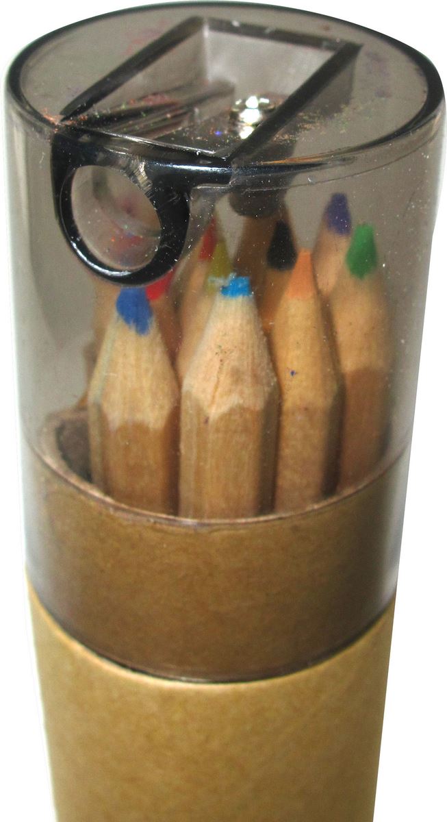 confezione grande a forma di cilindro personalizzata con 12 matite colorate