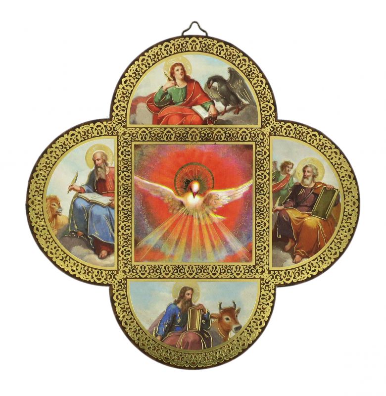 croce quattro evangelisti su legno mdf - cm 18,5 x 18,5 x 1,2