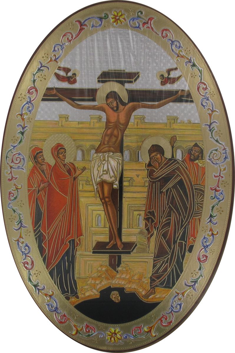 icona crocefissione stampa su legno ovale - 20 x 30 cm
