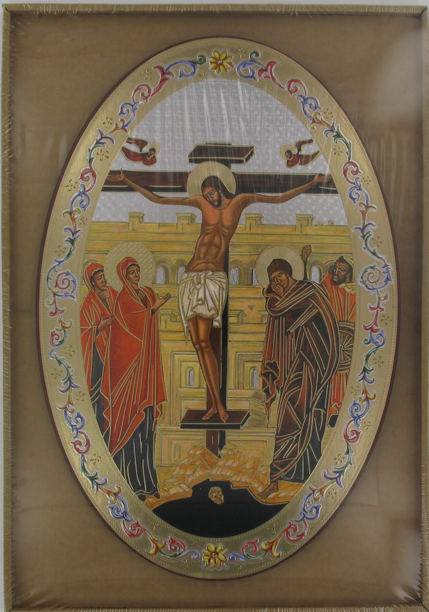 icona crocefissione stampa su legno ovale - 20 x 30 cm