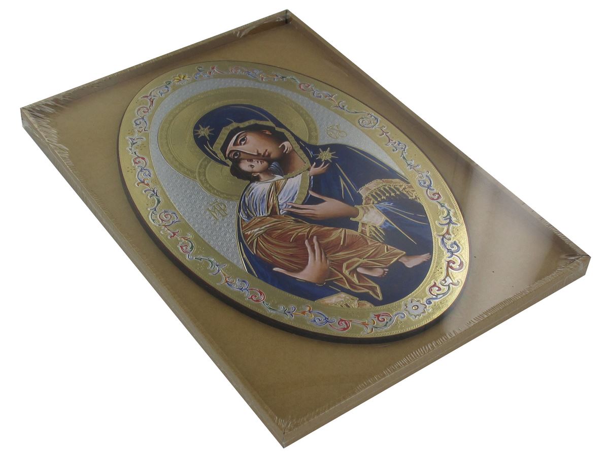 icona madonna della tenerezza stampa su legno ovale - 20 x 30 cm