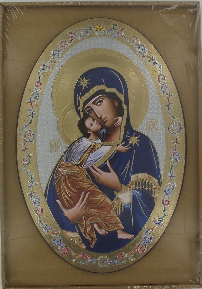 icona madonna della tenerezza stampa su legno ovale - 20 x 30 cm