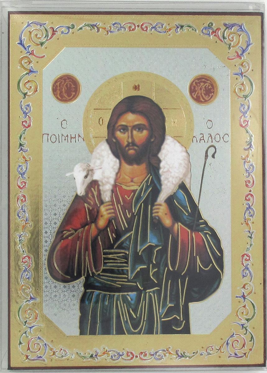 icona gesù buon pastore stampa su legno - 10 x 14 cm