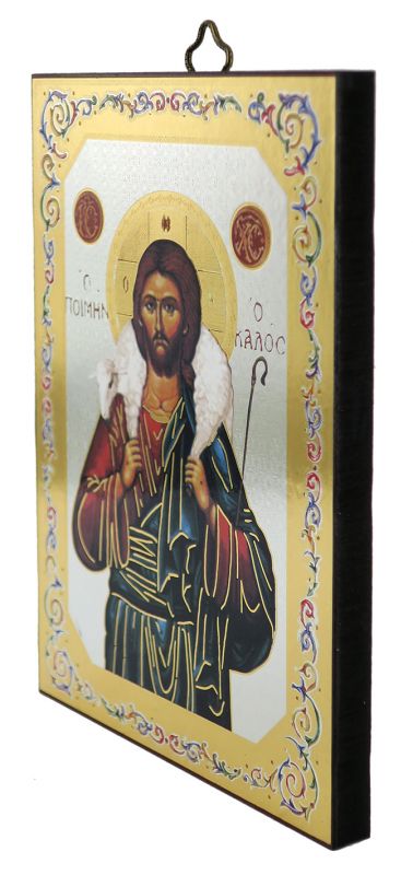 icona gesù buon pastore stampa su legno - 10 x 14 cm