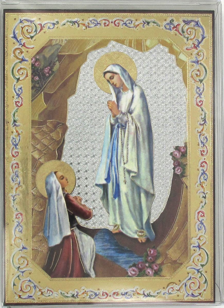 tavola madonna di lourdes stampa su legno - 10 x 14 cm