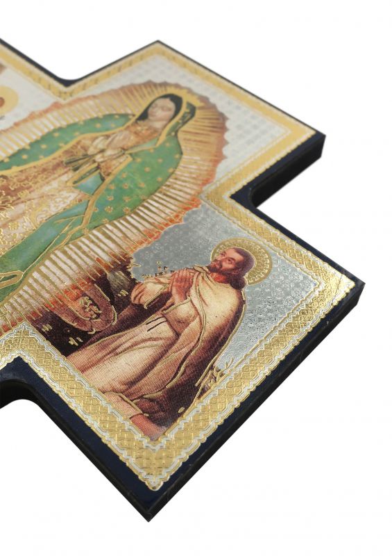 croce icona madonna di guadalupe in legno - 15 x 15 cm