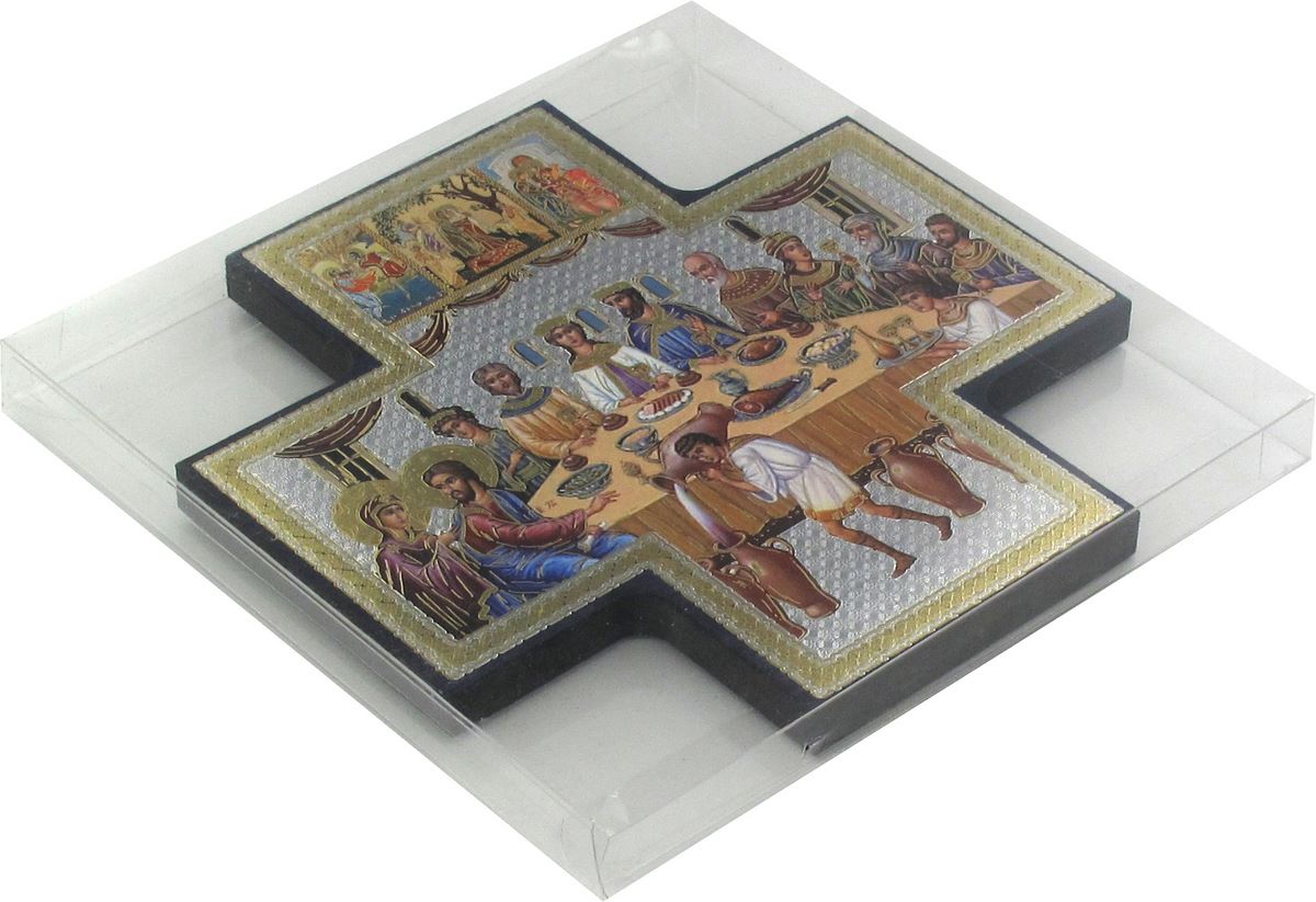 croce icona nozze di cana stampa su legno - 15 x 15 cm