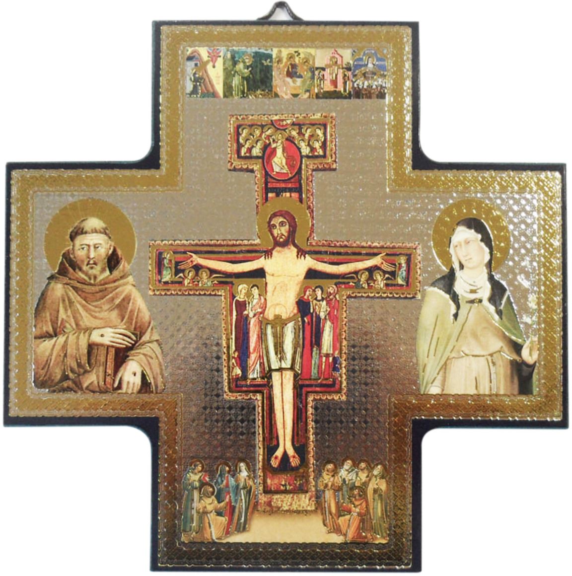 croce icona san damiano, stampa su legno mdf - 15 x 15 cm