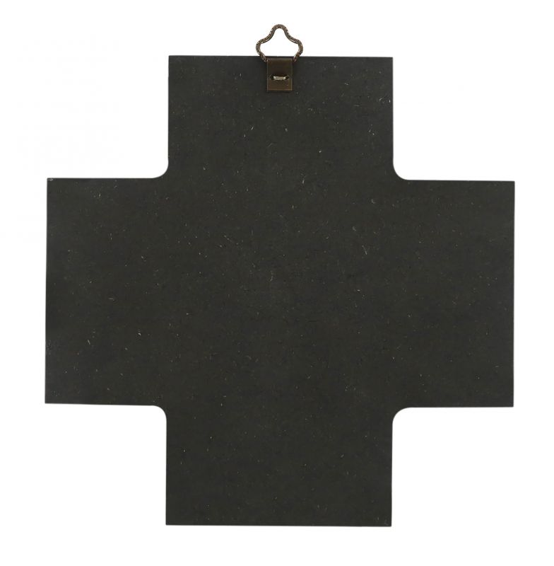 croce icona sacra famiglia in legno - 15 x 15 cm
