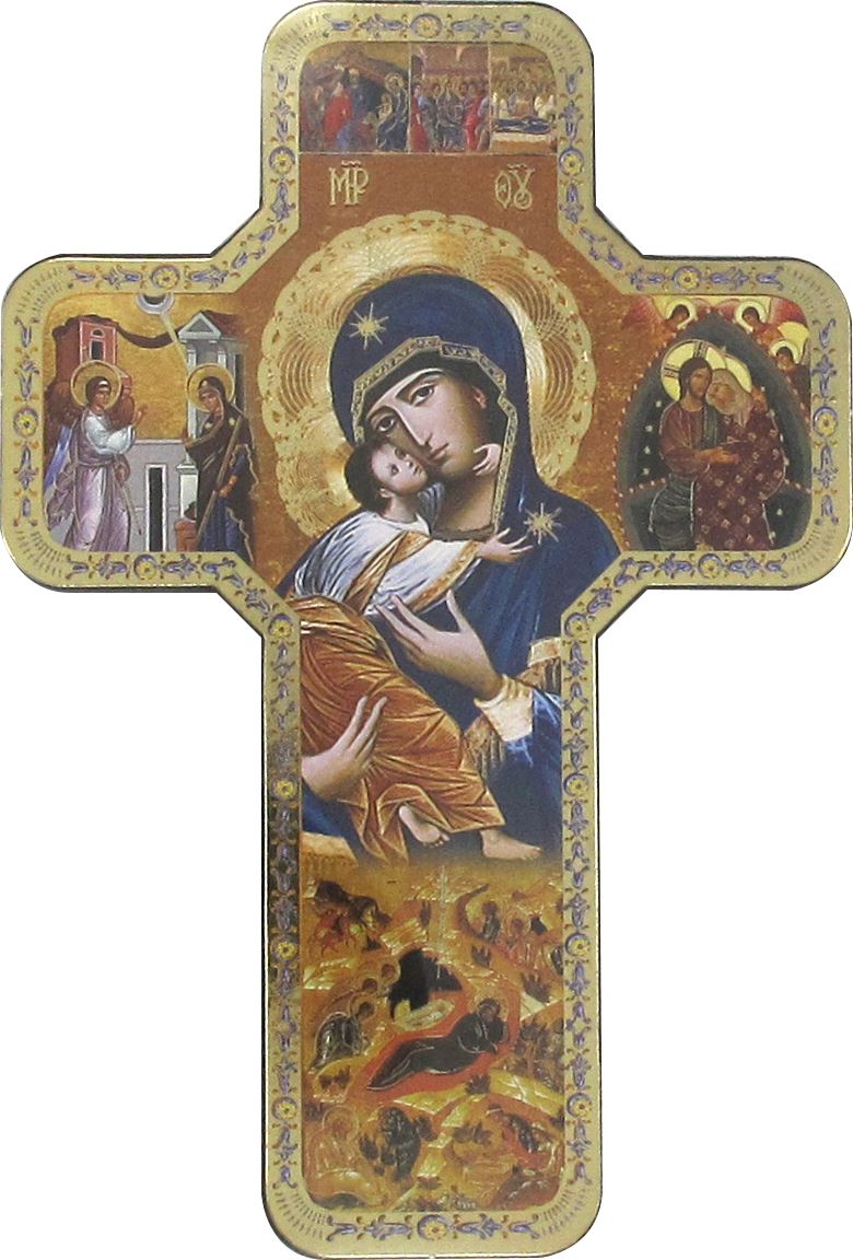 croce icona madonna della tenerezza stampa su legno - 12 x 18 cm