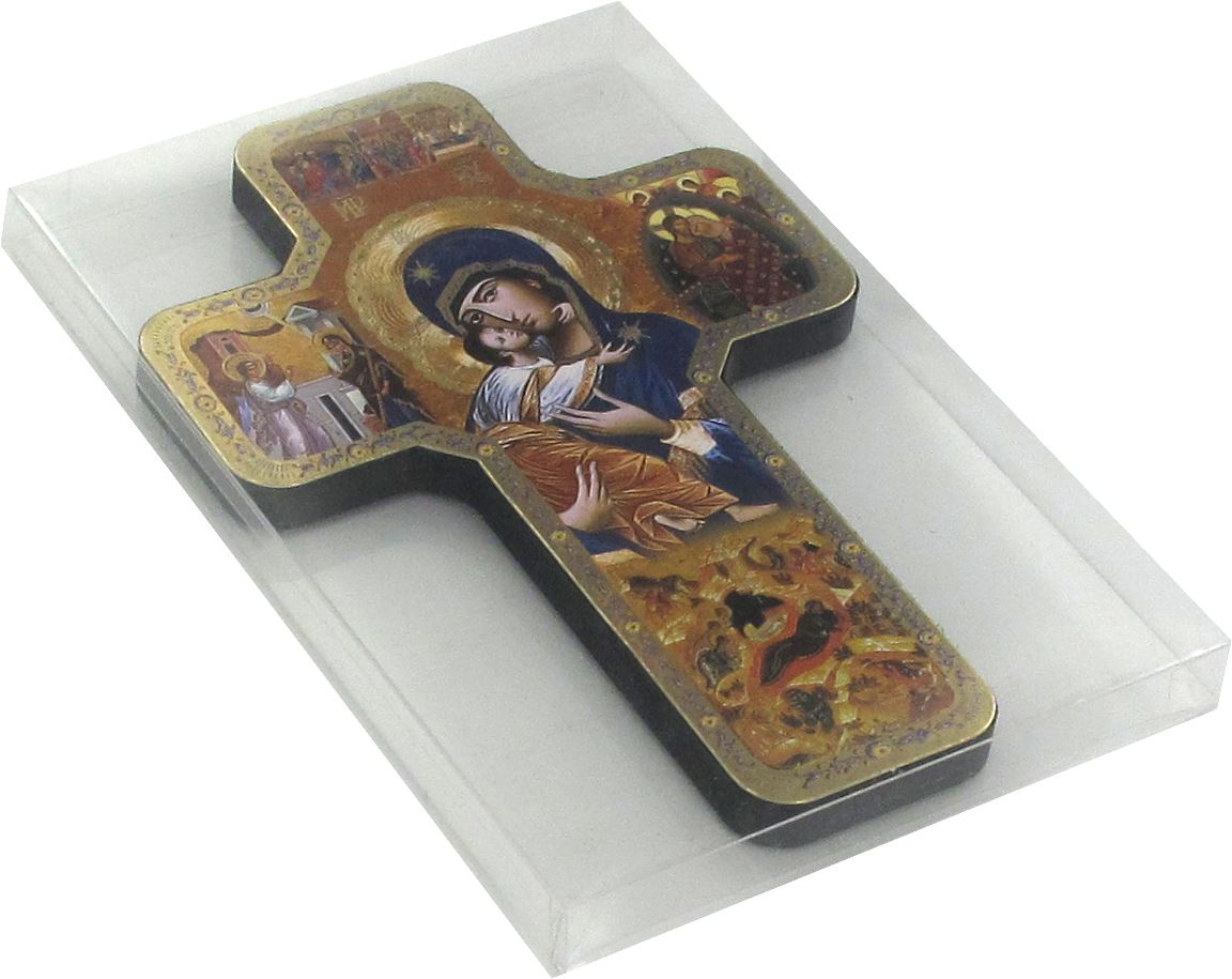 croce icona madonna della tenerezza stampa su legno - 12 x 18 cm