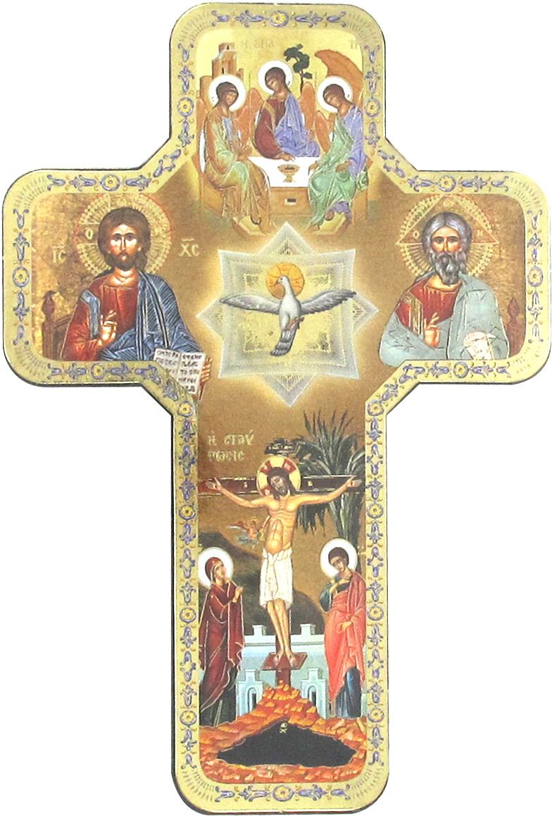 croce icona trinità stampa su legno - 12 x 18 cm
