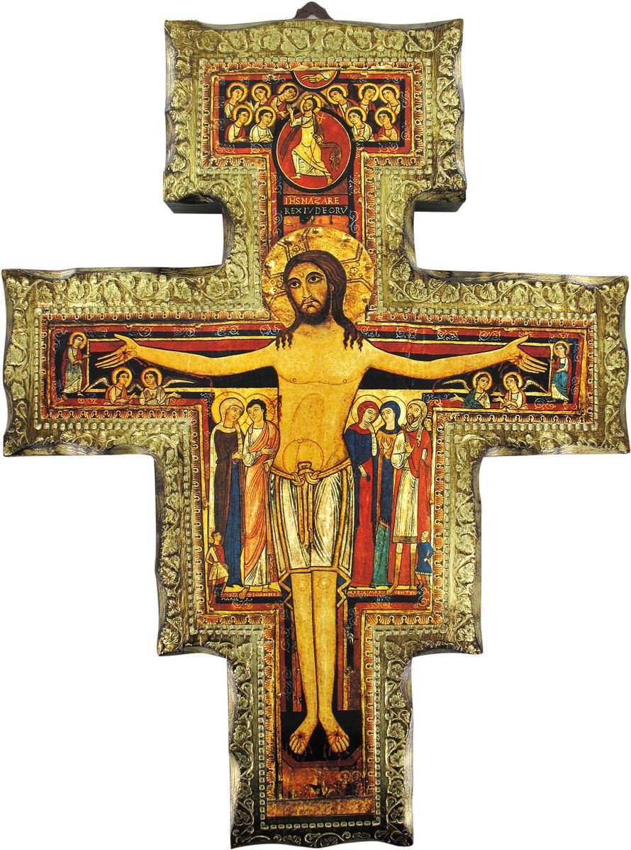 crocifisso di san damiano su legno da parete - 102 x 76 cm 