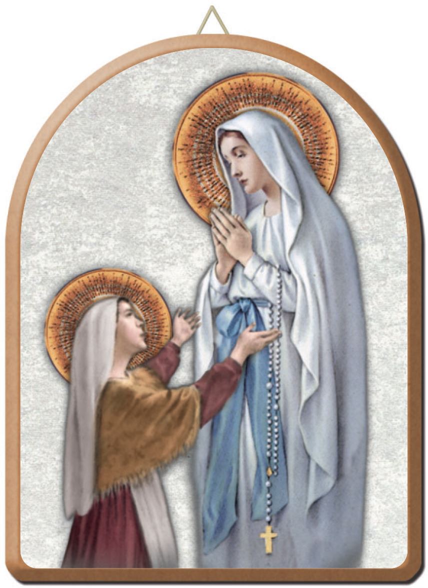 tavola madonna di lourdes stampa su legno ad arco - 15 x 20 cm 