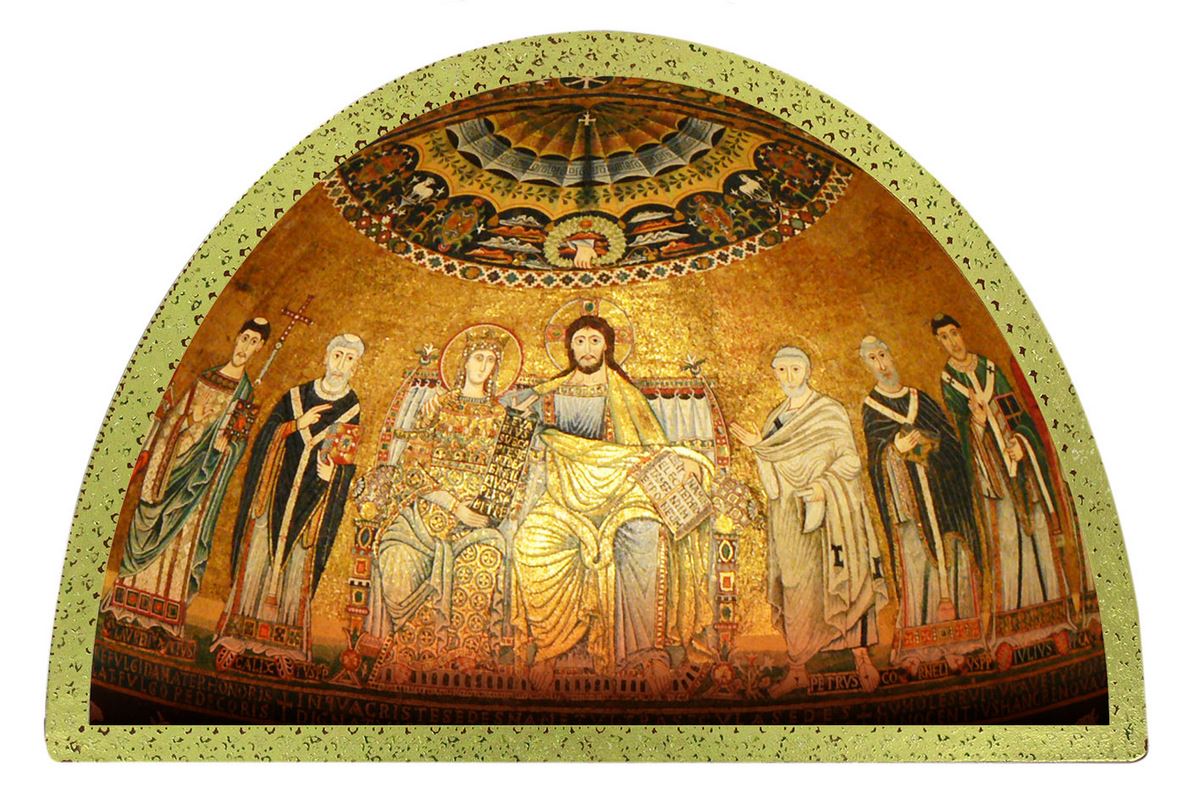 tavola basilica santa maria in trastevere stampa su legno ad arco - 18 x 12 cm 