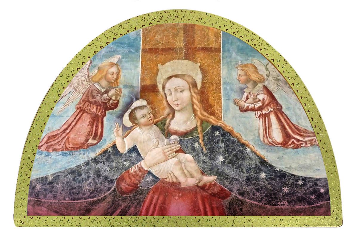 tavola madonna certosa di pesio stampa su legno ad arco - 18 x 12 cm 