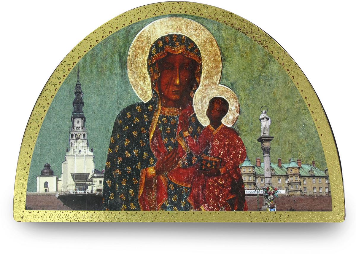 tavola madonna di czestochowa stampa su legno ad arco - 18 x 12 cm