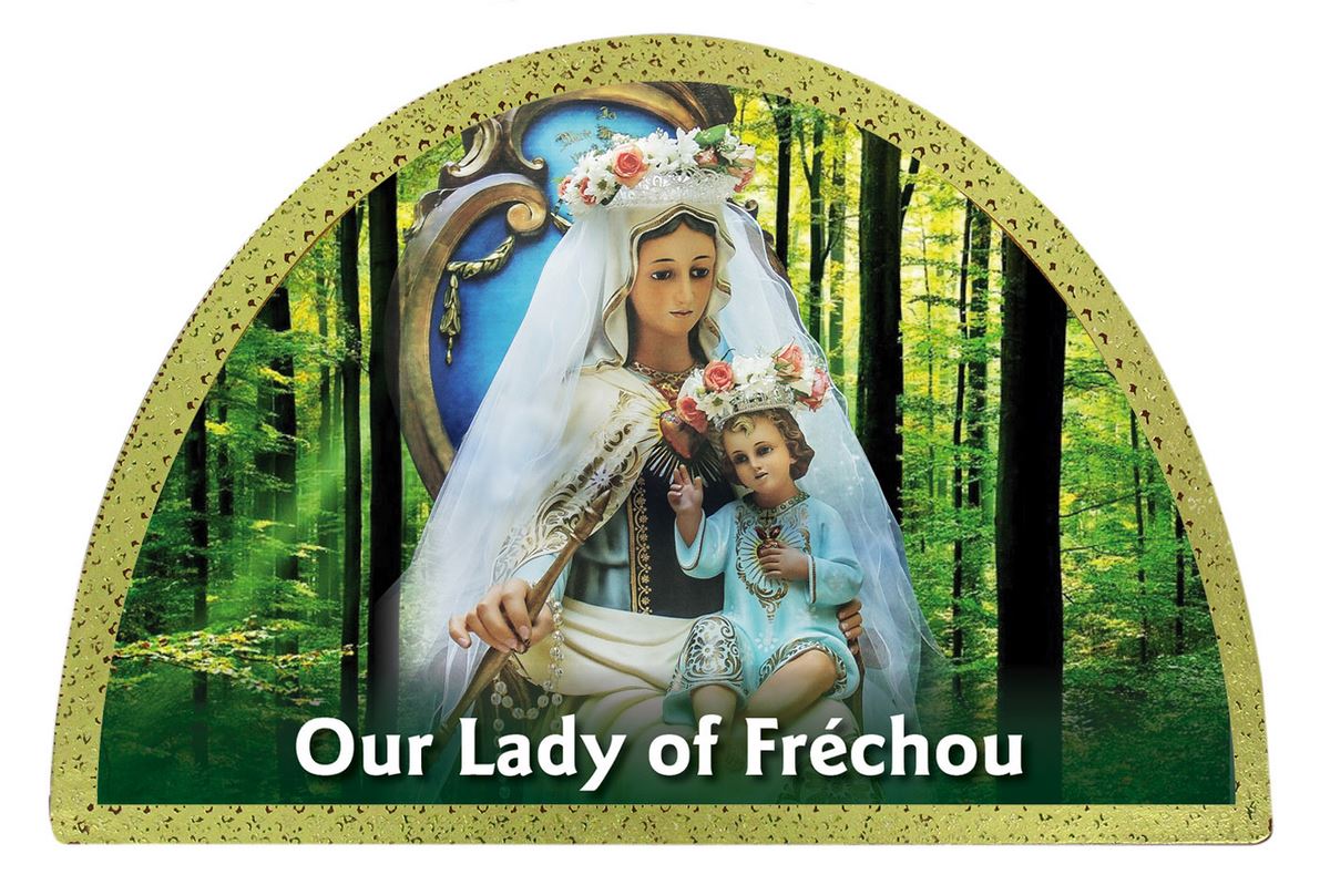 tavola madonna di frechou stampa su legno ad arco - 18 x 12 cm