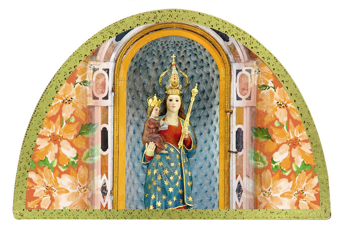 tavola giornata madonna di laghet stampa su legno ad arco - 18 x 12 cm