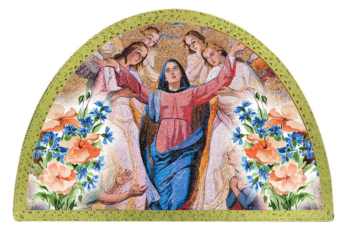tavola madonna del sacro monte di crea stampa su legno ad arco - 18 x 12 cm