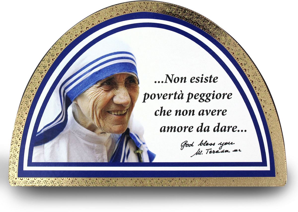 tavola teresa di calcutta stampa su legno ad arco - 18 x 12 cm