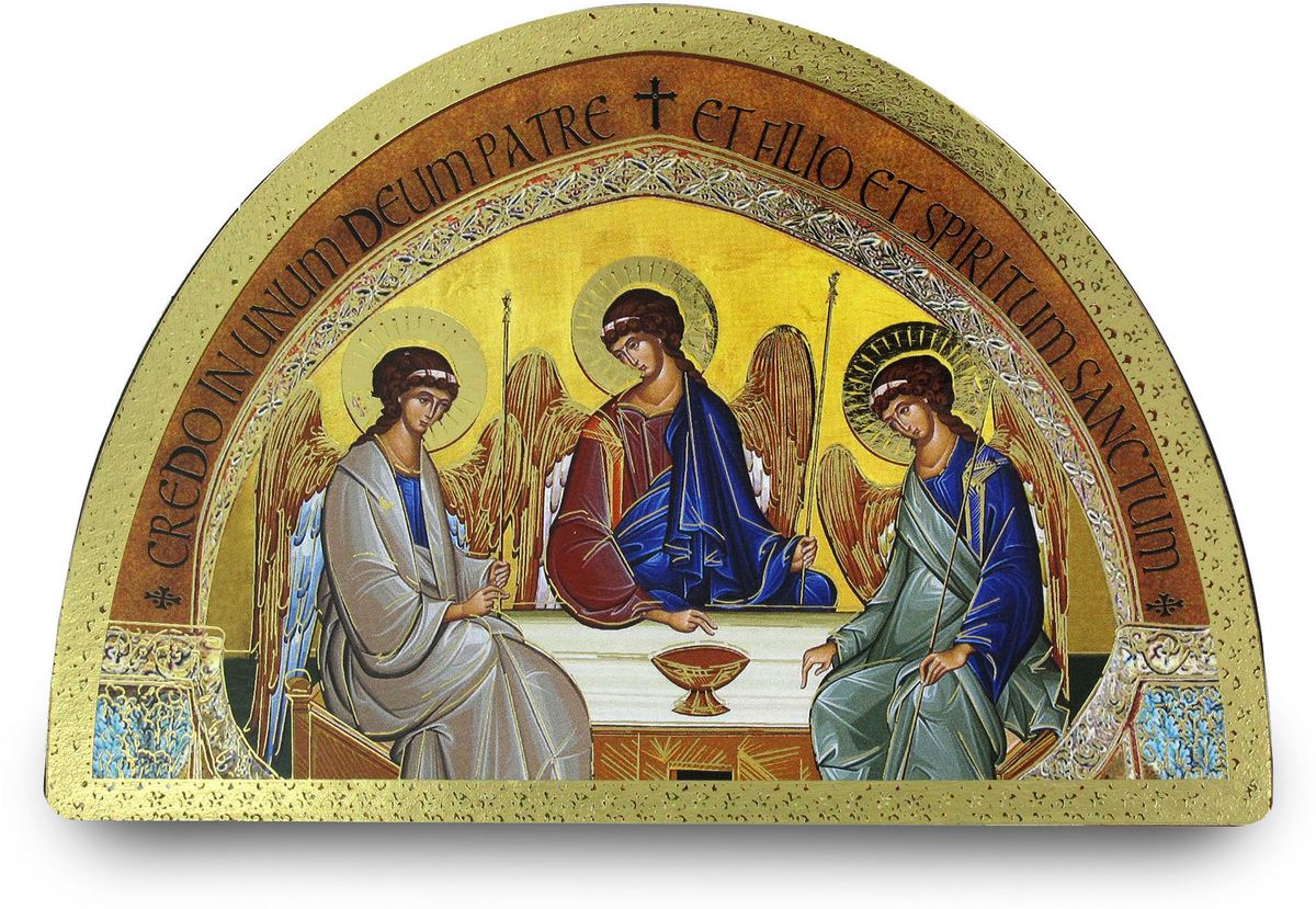 tavola trinità stampa su legno ad arco - 18 x 12 cm